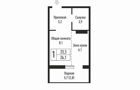 ЖК "Елочки". Пример планировки квартиры-студии