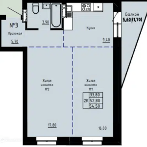 ЖК "Норо-Вест". 2-комнатная квартира 54 м²