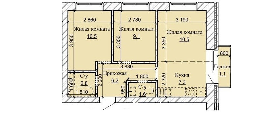Герцена, 17. 3-комнатная студия