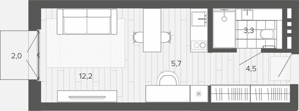ЖК "Вышка". Планировка 1-комнатной студии площадью 27,7 м²