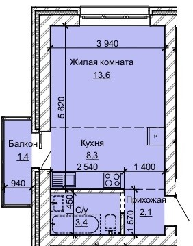 ЖК "Карамель". 1-комнатная студия 28 м²