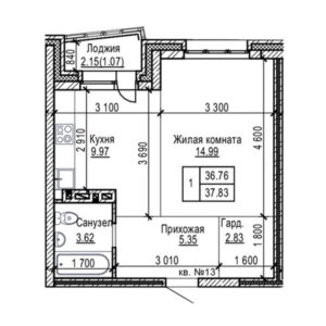 ЖК "Реновация". 1-комнатные квартиры 37 м²