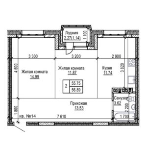 ЖК "Реновация". 2-комнатные квартиры 56 м²