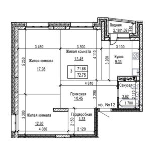 ЖК "Реновация". 3-комнатные квартиры 72 м² с лоджией