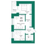 ЖК Широта. 2-комнатная квартира 47 м