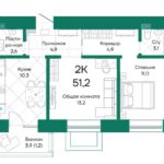 ЖК Широта. 2-комнатная квартира 51 м