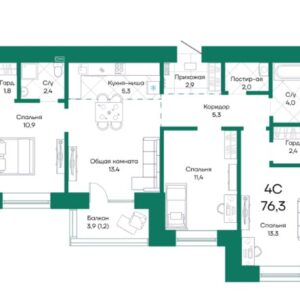 ЖК "Широта". 4-комнатная студия 76 м²
