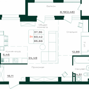 ЖК "Локомотив". "-комнатная студия 65 м² с балконом