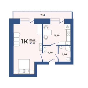 ЖК Некрасов. 1-комнатная квартира 50 м²