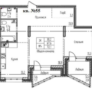 ЖК "Старый город". 2-комнатная квартира 72 м
