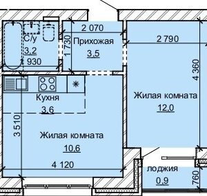 ЖК "Карамель". 2-комнатная студия 33,8 м²
