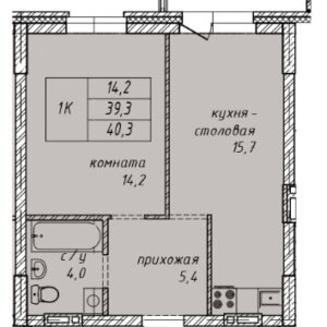 Жк "Чайка". 1-комнатная квартира 40,3 м²
