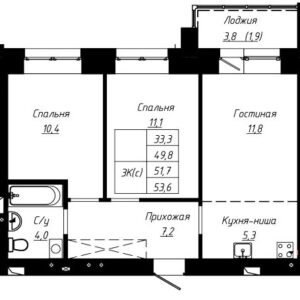 ЖК Современник. 3-комнатная студия 51,7 м². Кирпич