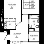 ЖК Современник. 3-комнатная студия 64,7 м². Кирпич