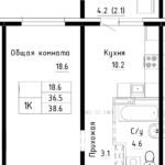 ЖК Спектр. Мельникова, 3. 1-комнатная квартира 38,6 м