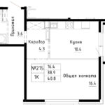 ЖК Спектр. Мельникова, 3. 1-комнатная квартира 40,8 м