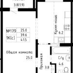 ЖК Спектр. Мельникова, 3. 1-комнатная квартира 41,5 м