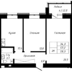 ЖК Прайм. 2-комнатная квартира 59,3 м (кирпич)