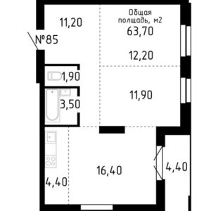 ЖК Смарт. 3-комнатная студия 63,7 м. Планировка