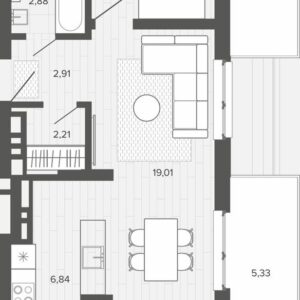 ЖК Меланж. 2-комнатная студия 64,97 м