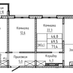 ЖК Прайм. 3-комнатная студия 71,4 м. Панель