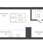 1-комнатная студия 34,5 м