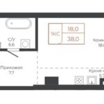 1-комнатная студия 38 м