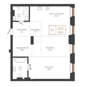 2-комнатная квартира 93,9 м