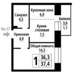 ЖК "Чернышевский". 1-комнатная квартира 37,4 м