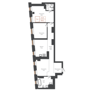 ЖК Барнаул. 3-комнатная квартира. 88,5 м