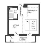 ЖК Павлов. 1-комнатная квартира 31,8 м