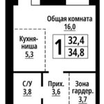 ЖК Тургенев. 1-комнатная студия 34,8 м