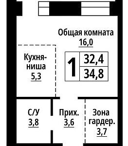 ЖК Тургенев. 1-комнатная студия 34,8 м