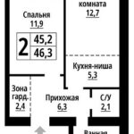ЖК Тургенев. 2-комнатная студия 46,3 м
