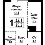 Родные берега. Промышленная, 10. 1-комнатная студия 35,3 м