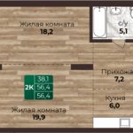 ЖК Шервуд. 2-комнатная квартира 56,4 м. Монолит-кирпич