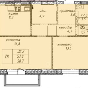 ЖК Чайка. 2-комнатная квартира 58,7 м