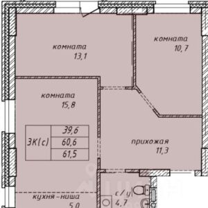 ЖК Чайка. 3-комнатная студия 61,5 м