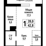 Родные берега. Промышленная, 10. 1-комнатная студия 42,8 м