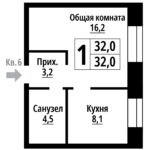 Чернышевского, 39. 1-комнатная квартирв 32 м, без балкона, 1 этаж