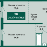 ЖК Камчатка. 2-комнатная студия, Власихинская, 212 кор. 6-1, 48,5 м