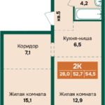 ЖК Камчатка. 2-комнатная студия, Власихинская, 212 кор. 6-1, 54,5 м