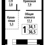 ЖК Тургенев. 1-комнатная студия 36,5 м