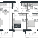 ЖК Opera Residence 3-комнатная студия 73,72 м. Вариант планировки